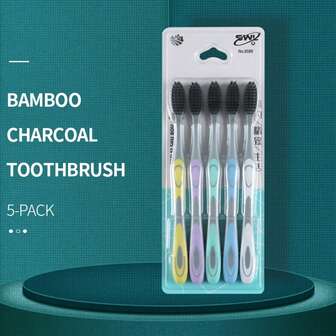 5/10支装手动牙刷，竹炭软毛，温和清洁口腔，适合成人家庭使用