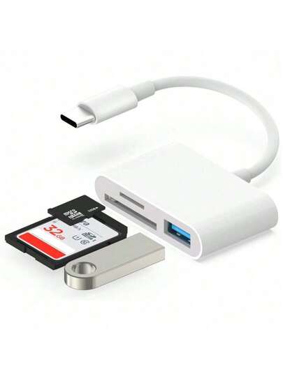 1pc 3-In-1 SD/TF/USB Card Reader Adapter Compatible With IPhone 17 Pro Max/17 Pro/17 Air/17/16/15/14/13/12/11/XS/XR/8/7/6, S25/S24/S23/S22/S21, IPad, Laptop Series