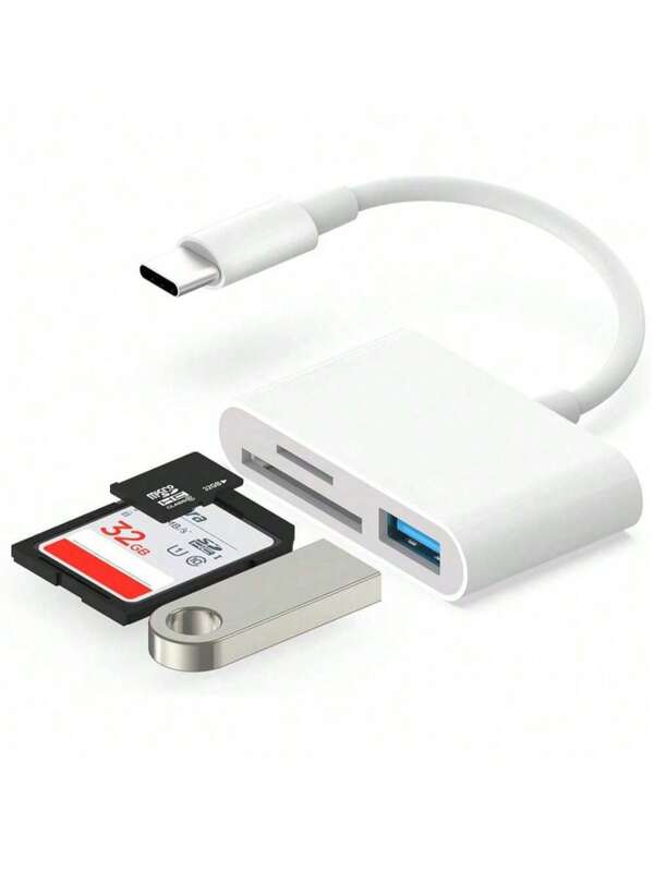 1pc 3-In-1 SD/TF/USB Card Reader Adapter Compatible With IPhone 17 Pro Max/17 Pro/17 Air/17/16/15/14/13/12/11/XS/XR/8/7/6, S25/S24/S23/S22/S21, IPad, Laptop Series