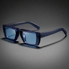 1 Pair Of Retro Classic Unisex Fashion Glasses - Full Frame Dark Blue Decorative Lenses, Christmas Valentine's Day Carnival Festival Gift, Photography Props, Unisex  Accessories, Durable Frame, Personalized Glasses, Festival Must-Have - 藍色 - 查看 7