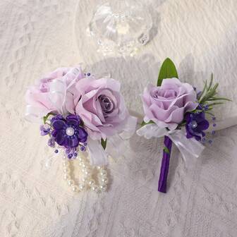 1/2pcs New Realistic Western Style Graduation Party Wedding Groom Boutonniere Bridesmaid Wrist Corsage