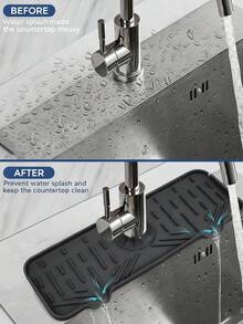 Silicone Drying Tray Mat For Kitchen/Bathroom - Faucet Drip Catcher With Soap Holder & Counter Splash Guard - Black - View 8