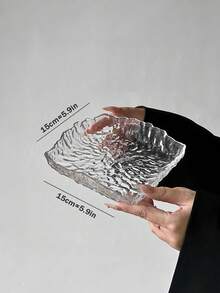 1pc Asymmetrical Glass Glacier Tray, High-End Icy Plate, Home Kitchen Dessert Fruit Cake Snack Tray, Jewelry Storage Dish - Pink - View 18