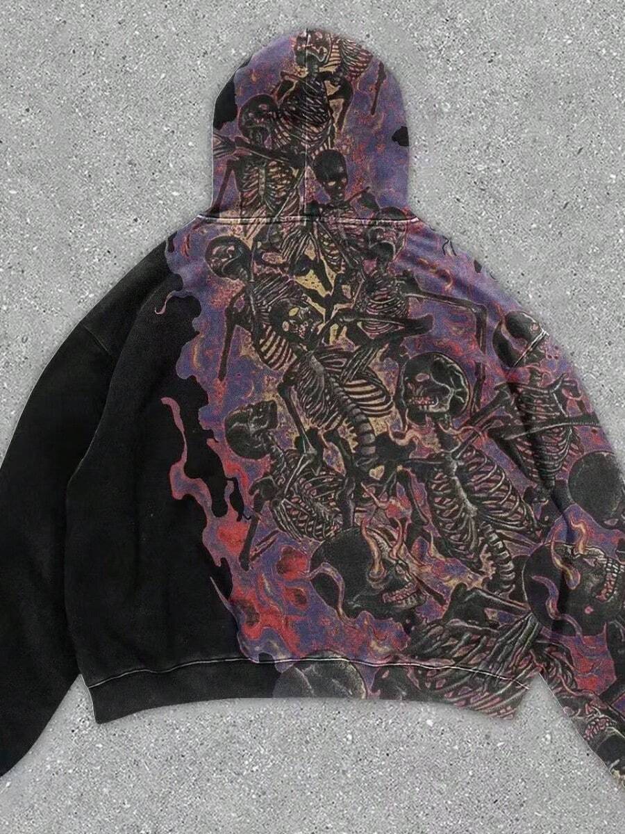 Skull Dark Digital Printing Long-Sleeved Hooded Sweater Men's Top  Fashion - 連帽衛衣 - 查看 1