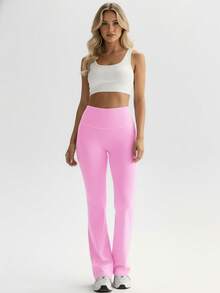 Women's High - Waisted Flare Yoga Pants, Tummy - Control & Butt - Lifting, Stretchy Workout Leggings For Gym & Daily Wear - 粉色 - 查看 7