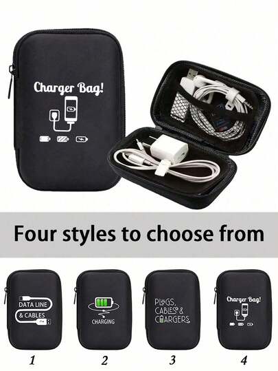 Portable Mini Storage Bag, Mobile Phone Charger Data Cable Organizer Bag, With Charging Cable Pattern,Zipper Around Walletstorage Case Cable Bag,Digital Bag Electronic Bag Electronic Organizer,Cable Organizer Wireless Earphones,Bluetoothearphones,Wireless Headphone Bluetooth ,Headphone Headset Earbuds For Business,Travel,School,College,Office,Four Styles To Choose From, Suitable For Birthdays, Parties, And Anniversary Gifts