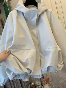 时尚女士春秋季连帽拉链防风外套，高端风格，2025新款欧洲系列 - 冷灰白色 - 查看 5