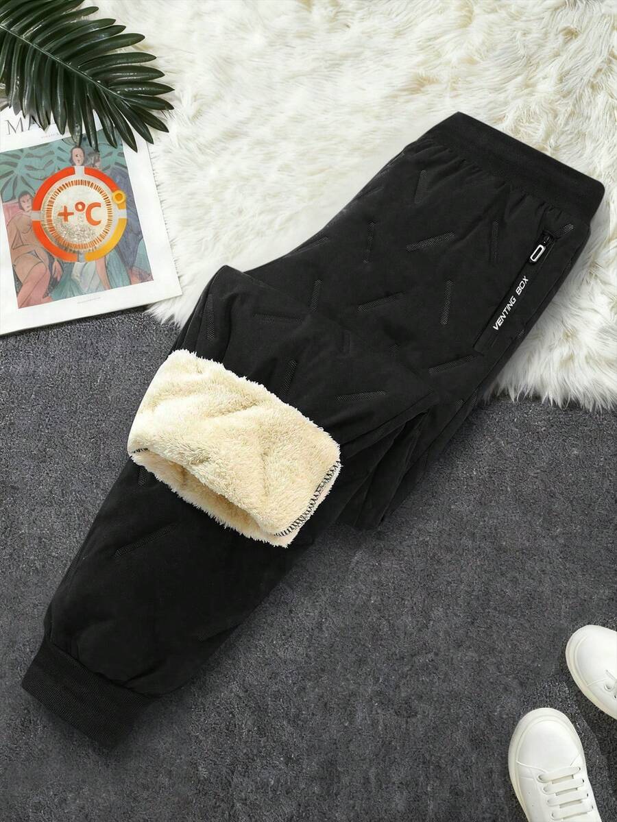 1件装 男童加厚舒适简约户外休闲裤，春/秋/冬款 - 黑色 - 查看 1