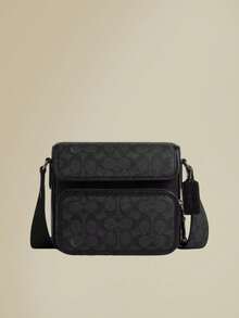 Coach Sullivan 20 Classic Monogram Iconic Metal Logo Embossed Charm Flap Closure Leather Messenger Bag Shoulder Crossbody Bag Medium Black - Dark Gray - View 1