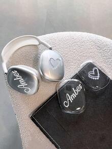 Customization Rhinestone Name ID LOGO Slogan Wish Motto Oath Lucky Numbers Compatible With Apple AirpodsMax1/2 Earphone Case Headphone High Quality PC Clear Protective Cover