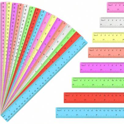 16 Pack Assorted Color Clear Rulers 12 Inch, Plastic Ruler Bulks For Classroom, Transparent Metric Rulers For Kids With Inches And Centimeters For School, Home, Office Supplies