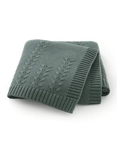 1pc Infant Knitted Solid Color Blanket, Small Leaf Pattern, Baby Throw Blanket, Children's Blanket, Minimalist, All Season