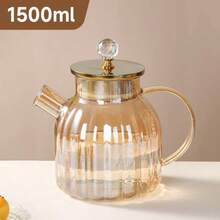 1 pieza Olla de agua fría de vidrio borosilicato de alta calidad, tetera resistente al calor para uso doméstico con colador, olla de agua fría de lujo con rayas verticales doradas y gran capacidad, juego de tazas de vidrio con diseño dorado para el hogar, juego de tetera con taza con asa para un lujoso salón, olla de agua fría de borosilicato de alta calidad, gran promoción de fin de año con precio con descuento, adecuado para regalos y suministros para el hogar/hotel - Multicolor - Ver 11