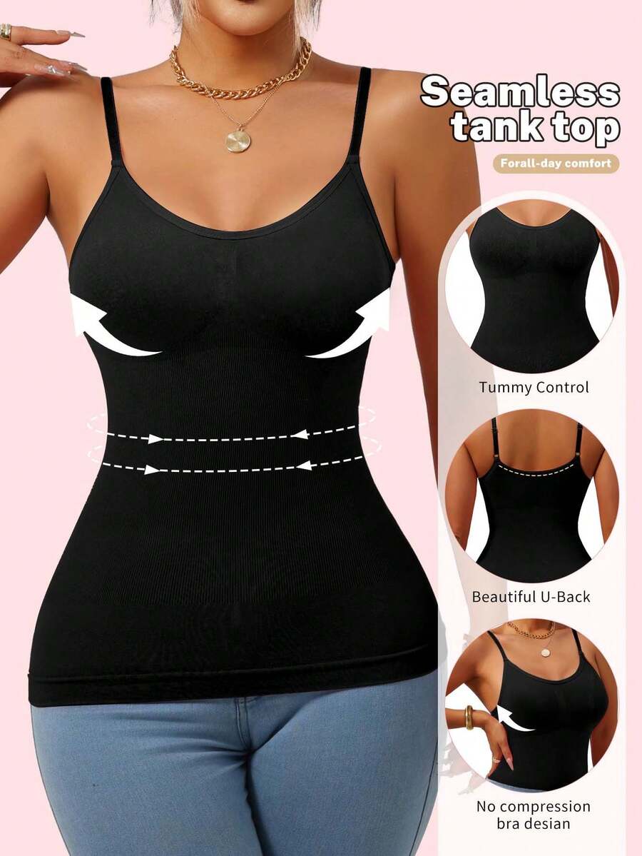 1pc Seamless Camisole Tank Top, Cinched Waist, Sports Casual Yoga Versatile Solid Color, Uplift Bust Shape For Good Figure, Suitable For Spring, Summer, Autumn, Winter