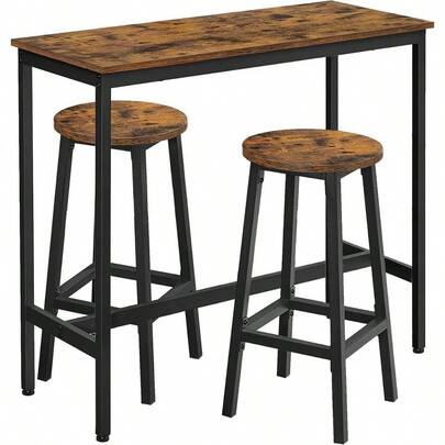 Bar Table Set, Bar Table With 2 Bar Stools, Kitchen Counter With Bar Chairs, Industrial Design Kitchen Table And Kitchen Chairs Kitchen, Vintage Brown/Black LBT219B01