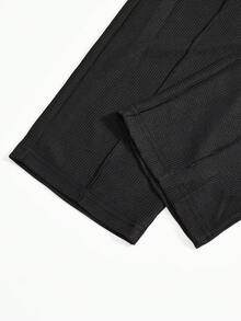 男士纯色华夫格休闲套装，长袖圆领卫衣搭配纯色抽绳长裤，独特舒适的休闲套装，适合男士日常休闲穿着和度假穿着，春秋季节适用。 - 黑色 - 查看 8