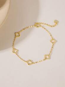 1pc S925 Sterling Silver Gold Classic Five Beaded Hollow Four-Leaf Clover Bracelet, Small, Exquisite, Simple And Hypoallergenic, Classic Sterling Silver Four-Leaf Clover Flower Chain Bracelet Jewelry, High-End Suitable For Women's Daily Wear