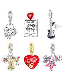 音乐节镀银吊坠，音符、麦克风、耳机、钢琴、爱心音乐系列串珠吊坠球，适合手链DIY女士饰品 - 銀色 - 查看 13