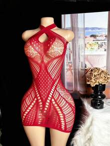 4 piezas Vestido de mujer con diseño hueco, lencería sexy de red para noche romántica