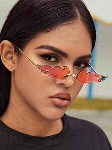 1件装女士个性化火焰图案粉色无框时尚Y2K眼镜，适合派对、旅行、服装配饰 - 1pc 紅水銀 - 查看 8