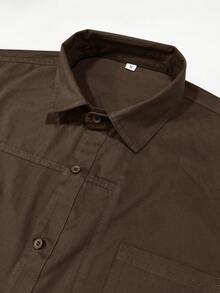 Camisa casual para hombre, unicolor, cómoda, con múltiples bolsillos, estilo retro, adecuada para uso diario, primavera/otoño - Café integral - Ver 6