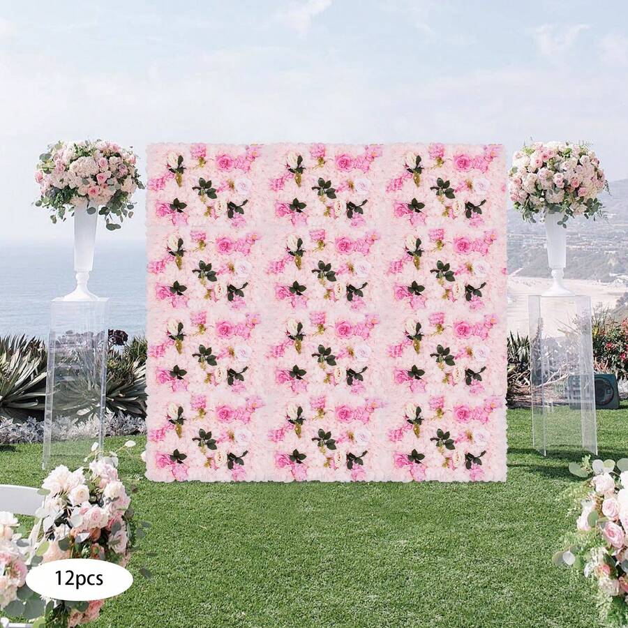 Flower Wall Panel Artificial Flower Backdrop Flower Panels For Backdrop - Pink - View 1