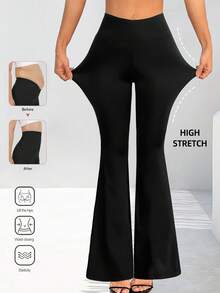 女士高腰喇叭裤 - 提臀显瘦，春秋新款，性感高腰收腹，适合度假约会，新款女士长裤，可机洗 - 女士高腰喇叭裤，四季休闲女装，高腰显瘦阔腿裤 黑色 - 黑色 - 查看 4