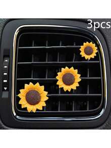 3pcs/6pcs Cute Sunflower Air Vent Clip Aromatherapy Car Decor, Car Interior Decoration Accessories - Yellow + Coffee Color - View 10