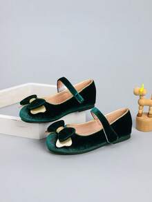 Girls' Fashionable Flat Velvet Bow Outdoor Shoes, Autumn/Winter - Green - View 3