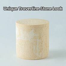 SUQLBathroom Accessories Set Travertine Stone-Look 6 PCS Bathroom Accessory Set With Soap Dispenser Toothbrush Holder Tumbler Vanity Tray Cotton Swab Jars For Countertop Yellow J - 黃色 - 查看 5