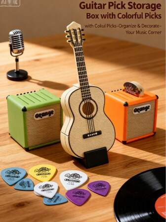 Miniature Guitar Model Storage Box Decor - , Creative Ornament, Suitable For Desk, Bookshelf, And Music Corner Use, Ideal For Guitar Enthusiasts Collection And Pickup Maintenance
