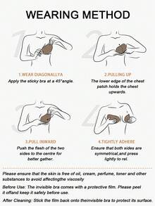 Sujetador invisible con efecto push-up, sujetador sin espalda y sin tirantes para mujeres, pétalos de silicona autoadhesivos y sin costuras, en color piel y negro, sujetador adhesivo reutilizable, apto para todas las estaciones - Multicolor - Ver 8