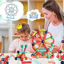 磁力球棒玩具套装，磁性积木儿童玩具蒙特梭利磁铁玩具，适合幼儿的建筑玩具，学龄前学习 STEM 感官玩具，适合男孩和女孩，创意儿童游戏幼儿玩具，颜色随机，适合节日/生日礼物的磁性玩具