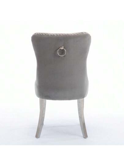 Furniture, Nikki Moderne Collection, High End Upholstered Solid Wood Contemporary Dining Stoel Chrome Stainless Steel Legs Nail Ornament, Set Of 2, Grijs Chrome, DE1701GY view 6