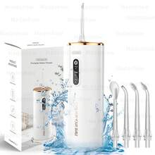 Enjuague oral profesional - enjuague de agua, con 5 boquillas, 3 modos, 280ml ipx7, impermeable y recargable. Cuidado oral portátil, hilo dental y limpiadores de lengua | para viajes y hogare - Blanco - Ver 3