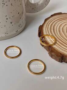 Nooxian 3pcs Stainless Steel Rings Set, Women's Polished And Matte Finish Dome Rings - Yellow Gold - View 7