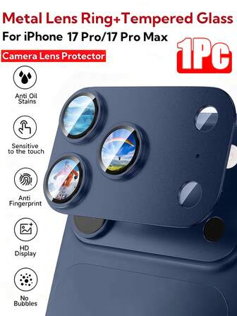 适用于 17 Pro Max/17 Pro 的 1 片装摄像头镜头保护膜，【军规级防碎】【强力粘合】金属铝合金钢化玻璃摄像头屏幕保护膜