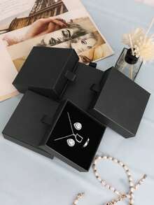 1/3/5/10件装首饰礼盒，方形纸板首饰礼盒，黑色，尺寸3.5 x 3.5 x 1英寸，带盖，适用于项链、戒指、耳环等首饰的展示盒，耳环、戒指、项链收纳盒，礼品包装盒，适合各种场合的完美礼盒，情人节等节日也适用。 - 彩色 - 查看 2