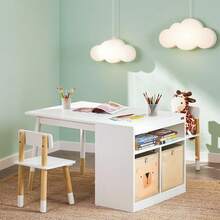 SoBuy Children's Table With 2 Chairs, Children's Seating Group With Storage Space, Play Table For Children, Multifunctional Activity Table For Children, Children's Seating Group Indoors, Children's Table And Chair Set, White KMB113-W - Putih - View 1