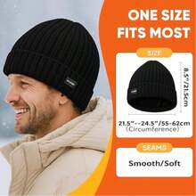 1pc Reversible Wool Knit Beanie Hat, Unisex, Warm Winter Hat With Lining, Thick Knitted Snow Cap For Women - Multicolor - View 1