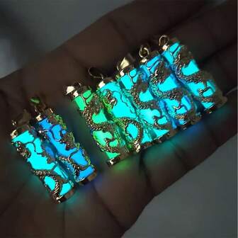 8/4ชิ้น จี้เสาหลักมังกรอัลลอย (พร้อมหินเรืองแสง), จี้หยกฝังฟีนิกซ์, เหมาะสำหรับทำเครื่องประดับชายและหญิง