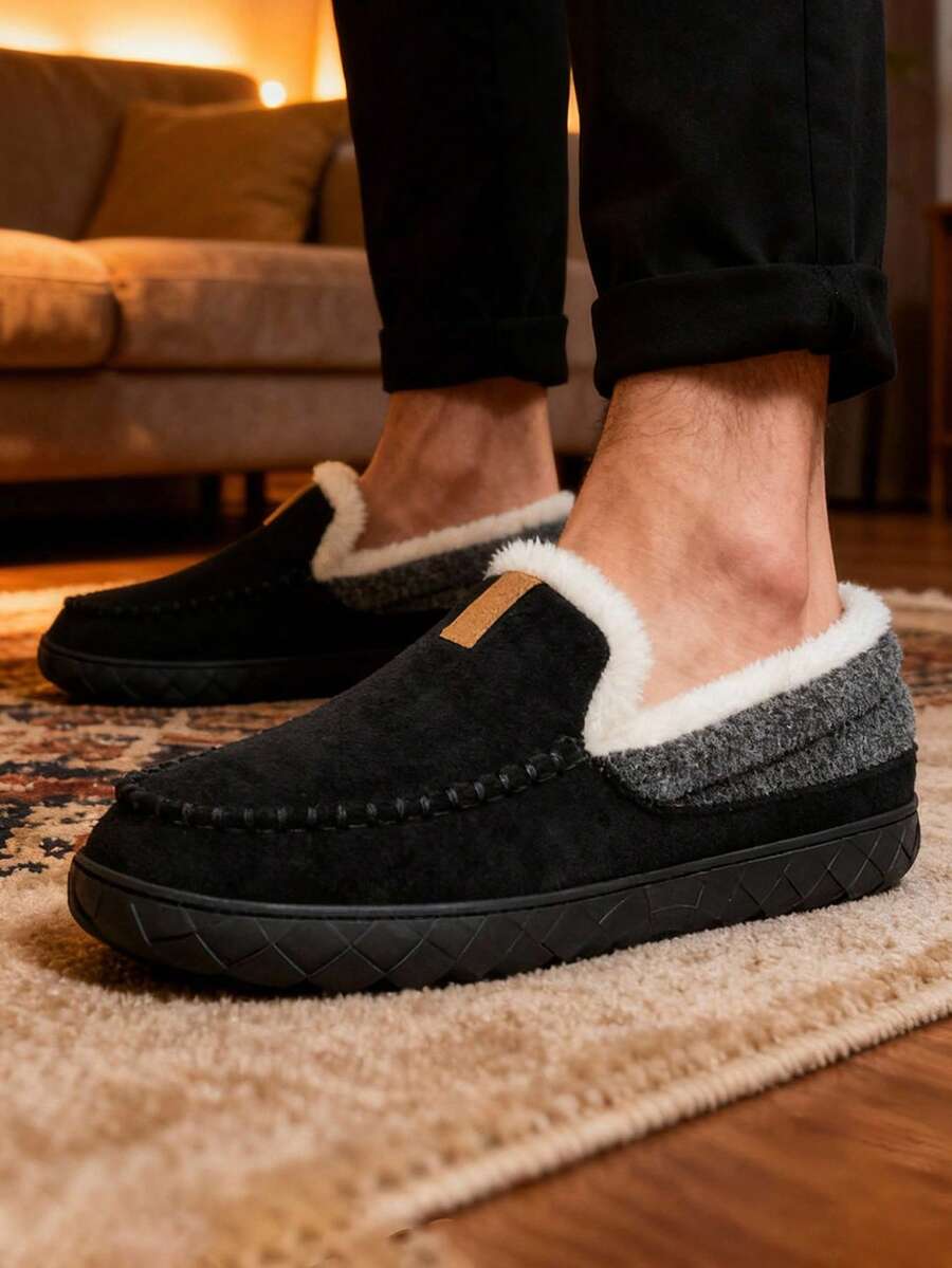 Giày lười da lộn mùa đông cho nam, giày mềm mại và thoải mái, giữ ấm, giày công sở, giày Moccasin cỡ lớn, quà tặng Giáng sinh - màu đen - Xem 1