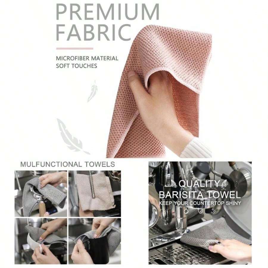 - Paquete de 6 toallas barista, paos de microfibra barista, accesorios de limpieza de caf para mquina espresso, varita de, encimera, 12x 12 pulgadas - Gris Beige Rosa - Ver 1