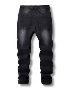Tween Boy Zip-Up Pocket Distressed Skinny Jeans With Faded Details - Black - View 2