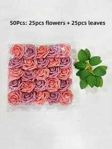 MEHELANY 50/30支带茎仿真花，双色泡沫花，3.15英寸逼真触感DIY泡沫玫瑰，适用于家居派对婚礼装饰/桌面摆设、户外派对背景、房间/餐桌、花园/盆栽植物、情人节、万圣节、圣诞节、母亲节、生日、礼物 - 雙色粉 - 查看 9