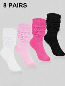 4 Pairs Slouch Socks, Women's Soft Knitted Boot Socks, Solid Color Compression Socks, Bubble Socks Crew Socks, Fall Autumn Winter Warm & Breathable Socks, Halloween Christmas Xmas Gift - Multicolor - View 14