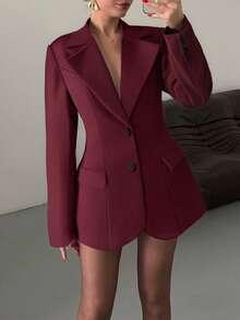女士优雅西装外套，适合商务休闲、通勤、日常办公、约会、度假、派对等场合，春季必备。 - 酒紅色 - 查看 1