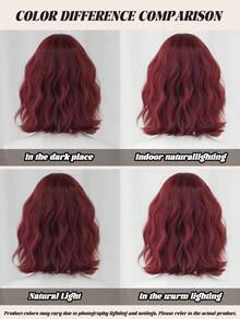 NAMM [1pc High Density Bob Wig] 1pc Women'S Short Loose Wave Bob Wig, High Density 150% Fluffy Synthetic Hair, Heat Resistant, Rose Net Cap, Red, Basic Style For Daily & Party Use 14 Inch - Burgundy - View 7