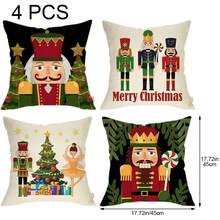 Juego de 4 fundas de almohada de Navidad , 45 x 45 cm funda de cojín de lino para sofá,Patrón de Navidad Cojín Sofá Decoración, Adecuado para sofá, cama, hogar, automóvil, interior, exterior (C) - Q - Ver 11