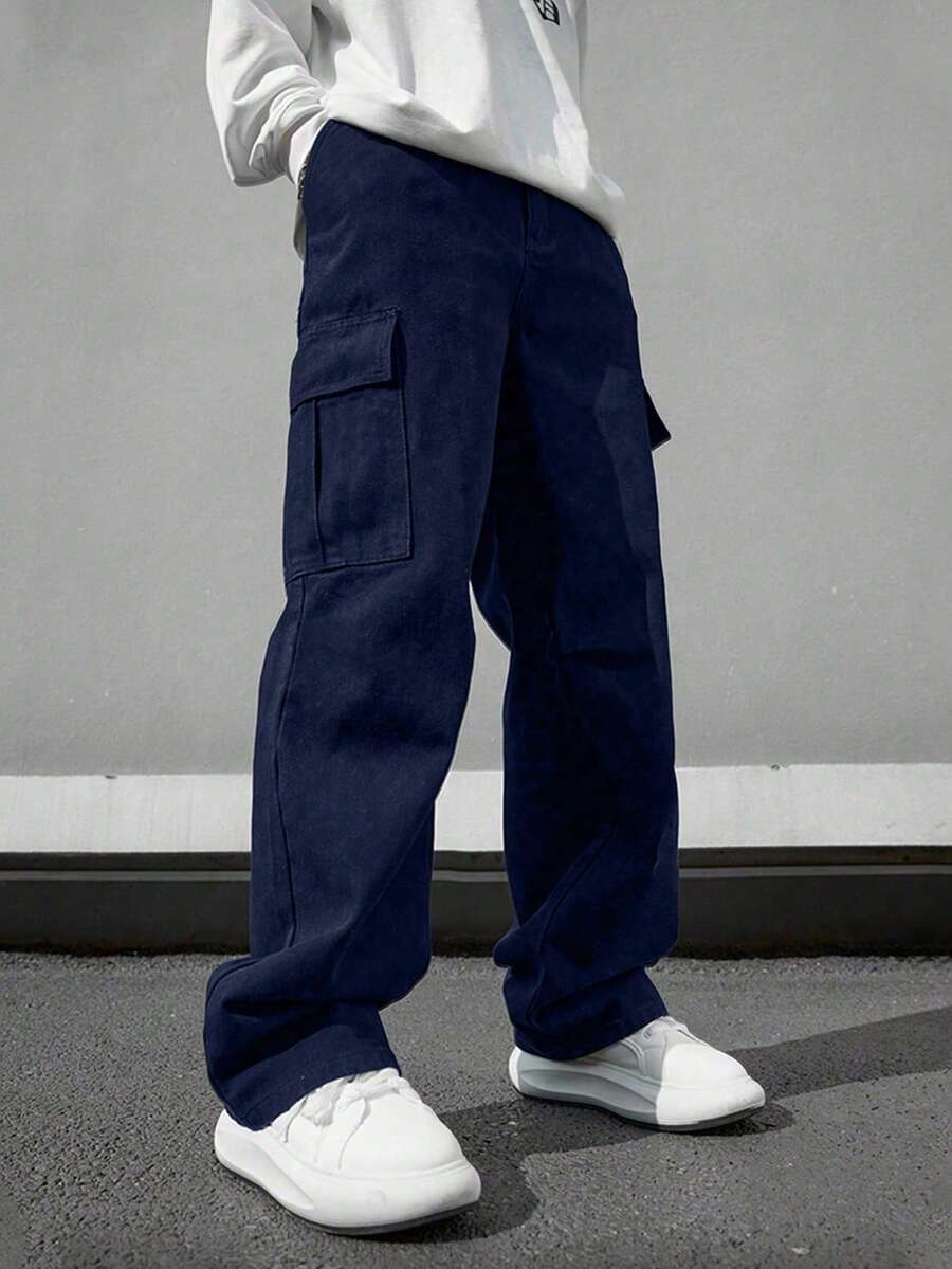 1pc Boys/Teens Vintage Minimalist Cargo Pants, Suitable For Workout, Outdoor, Spring/Autumn - Blue - View 1